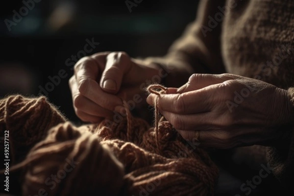 Fototapeta A close-up shot of a person's hands knitting - with a sense of tradition and craftsmanship