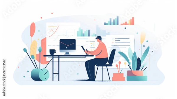 Obraz An illustration on a white background with transparent elements, representing analytics and conversion. Generative AI.