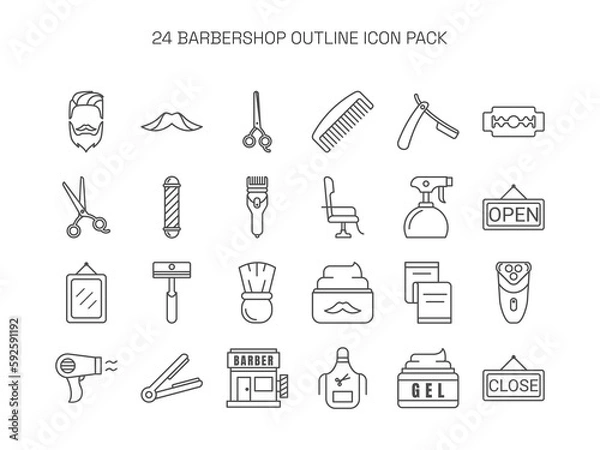 Fototapeta Set of Barbershop Outline Icon Design Vector Illustration.