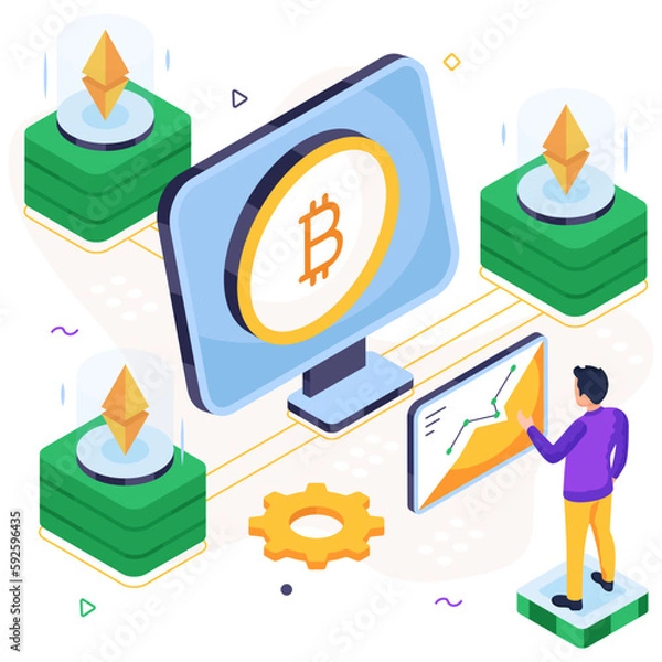 Fototapeta Trendy design illustration of online bitcoin