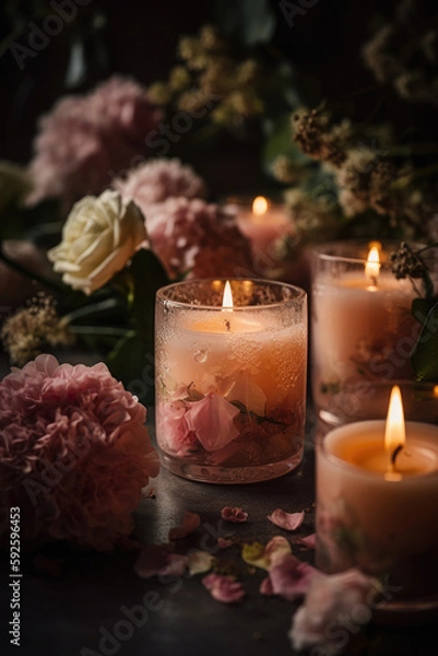 Obraz Dark Delight with Candles and Flowers Creating a Luxurious Atmosphere