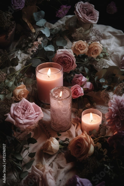 Obraz Enchanted Floral Ambience with Scented Candles