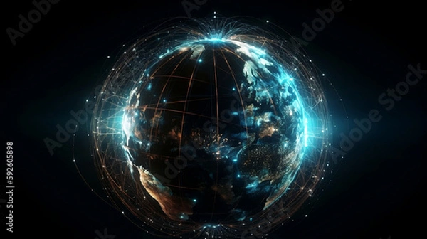 Fototapeta Global Background Connection lines around Earth globe
