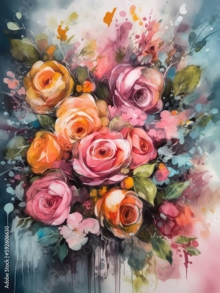 Obraz Painted flower bouquet, AI generated