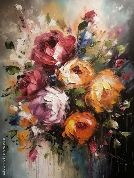 Fototapeta Painted flower bouquet, AI generated