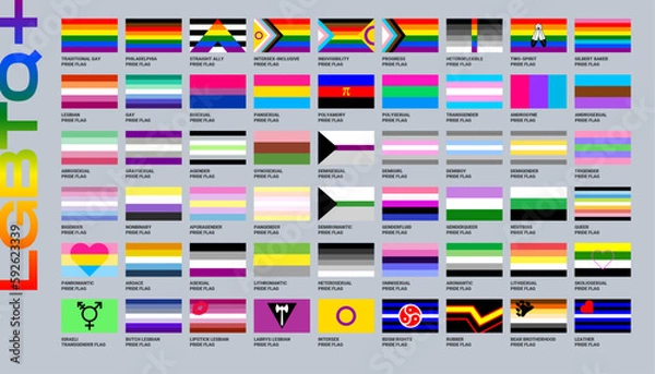 Obraz LGBT sexual identity pride flags gender collection. Flag of gay, lesbian, transgender, bisexual. Vector Illustration