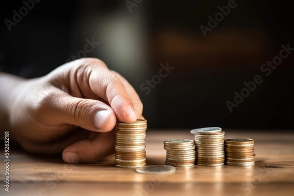 Obraz stack of coins on table