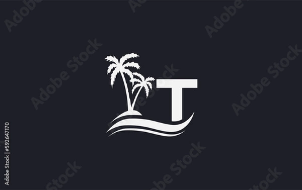 Fototapeta Beach tree and nature water wave logo design vector with the letter and alphabet, Water color logo vector