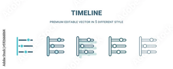 Fototapeta timeline icon in 5 different style. Outline, filled, two color, thin timeline icon isolated on white background. Editable vector can be used web and mobile