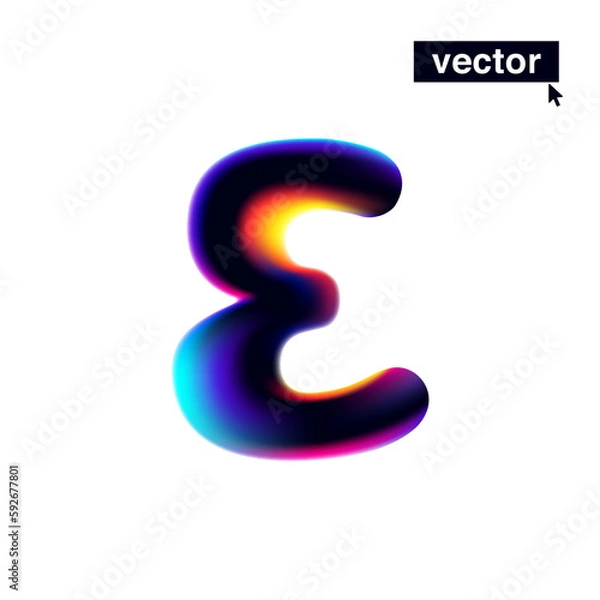 Fototapeta E letter logo with neon glitch. Multicolor gradient sign with double exposure and illusion effect. Glowing color shift vector icon.