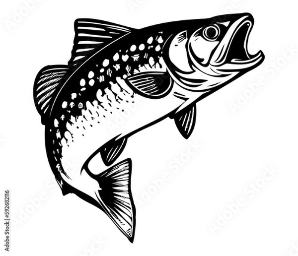 Fototapeta Trout Fish,  trout jumping icon, Freshwater Salmon catch emblem, Fish jump sign.