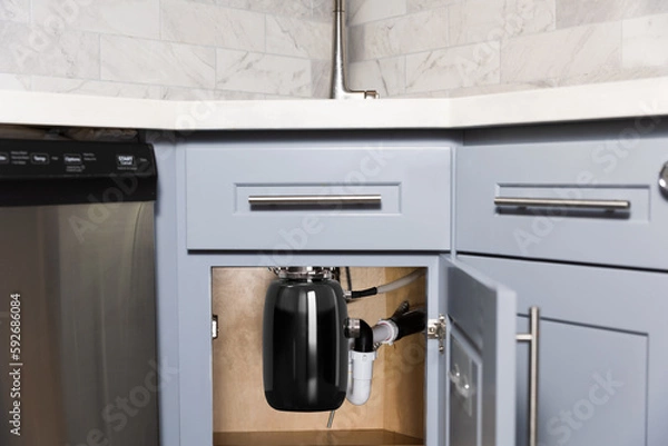 Obraz Garbage disposer installed under the sink in the kitchen
