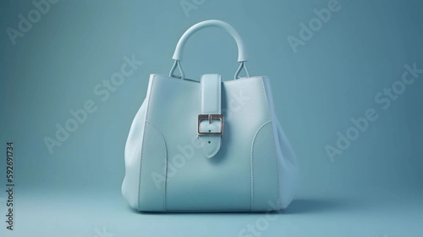 Fototapeta 3d rendering illustration of women's handbag in white bluish color on a studio background. 