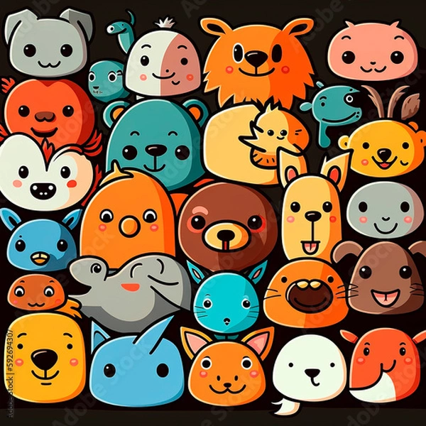 Obraz set of emoticon stickers of animals of different species on the background created with Generative Ai technology