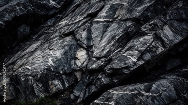 Obraz Black and white background. Volumetric black stone background. 3d effect. Rock texture. Granite mountain texture. Close-up