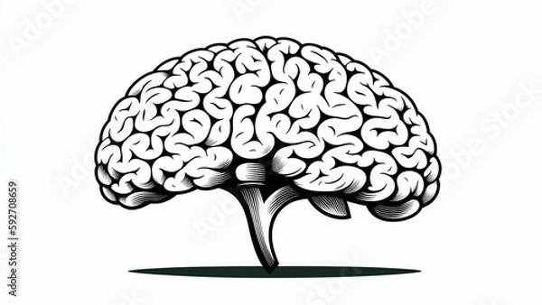 Fototapeta illustration of a human brain on white background, generative AI
