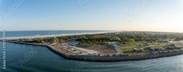 Fototapeta Jetty Park at Port Canaveral. Jetty Park, beautiful 35 acre park with a fishing pier, beach and RV campground. Cape Canaveral on Space Coast near Cocoa Beach.