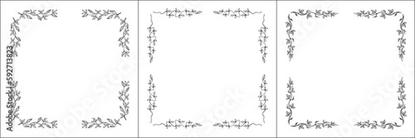 Fototapeta Set of three vector frames. Elegant black and white monochrome ornamental border for greeting cards, banners, invitations. Vector frame for all sizes and formats. Isolated vector illustration.