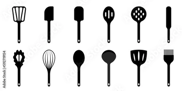 Fototapeta Set of kitchen utensils vector. Icons of objects for cooking in the kitchen. Household kitchen tools. Cooking vector icon.