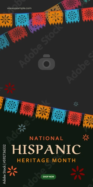 Fototapeta Hispanic heritage month. Abstract flag ornament banner design, colorful style with text, geometry