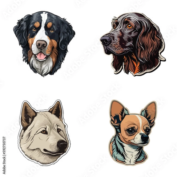 Obraz Dog Stickers Flat Icon Set Isolated On White Background