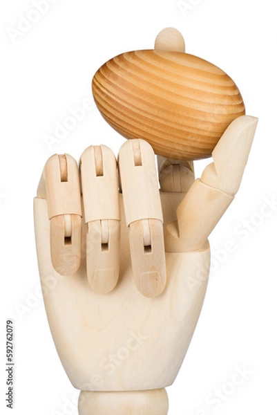 Obraz Robot arm with wooden Easter egg.