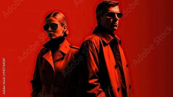 Fototapeta Couple of Russian Spies Emerging from Shadows