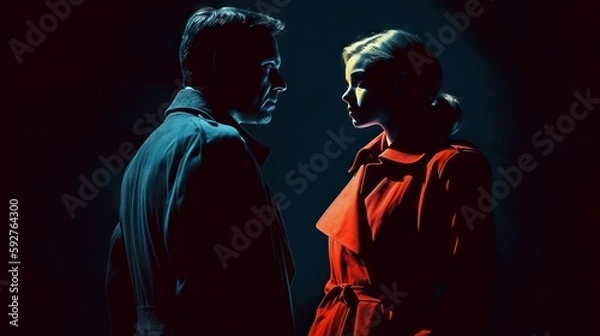 Fototapeta Couple of Russian Spies Emerging from Shadows