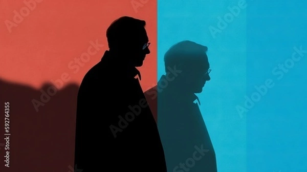 Fototapeta Shadow silhouette of a mysterious man in cloak