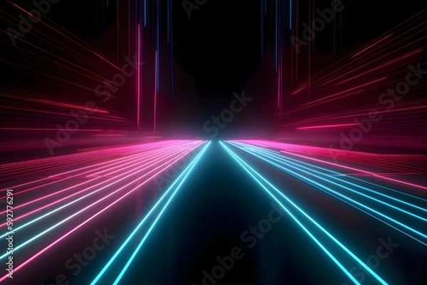 Fototapeta 3d render, synthwave abstract background. Cyber space/Laser show/Futuristic wallpaper