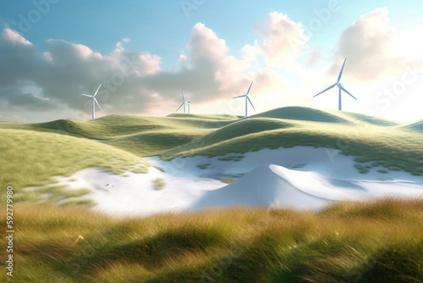 Fototapeta AI generated, Windräder in Landschaft