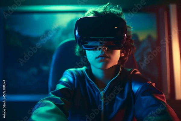 Fototapeta AI generated, Kind mit VR Brille