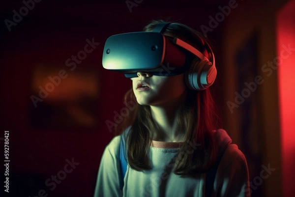 Fototapeta AI generated, Kind mit VR Brille