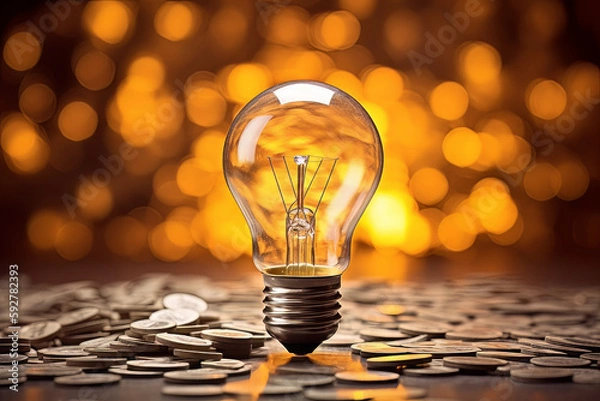 Obraz Glowing bulb, idea and money