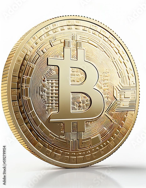 Obraz Gold coin of cripto bitcoin with white background