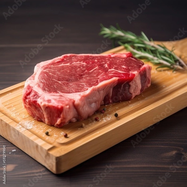 Fototapeta Steck meat on a cutting board. generative ai	