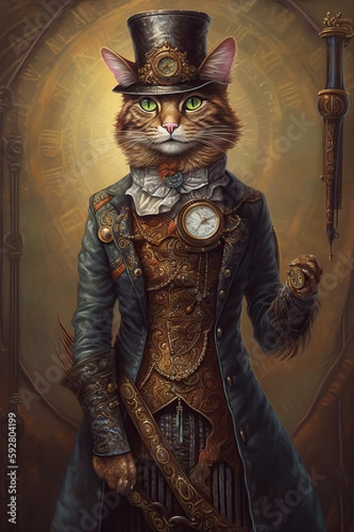 Obraz Steampunk Cat. AI generated Illustration.