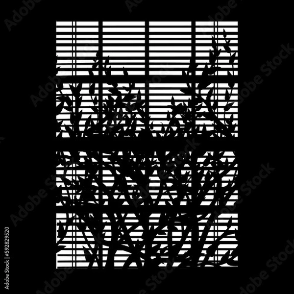 Fototapeta Silhouette of window and tree branches on black. Gobo mask for light source.