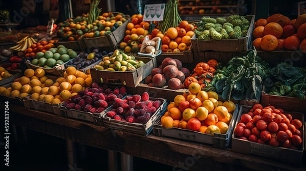 Fototapeta Stunning and Vibrant Illustration of Farmers Market created by Generative AI