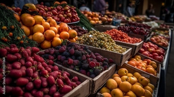 Fototapeta Stunning and Vibrant Illustration of Farmers Market created by Generative AI