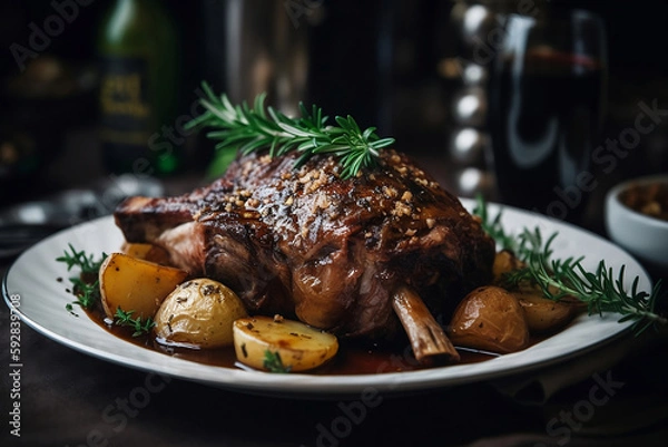 Obraz Lamb chops with potatoes. Generative AI. 