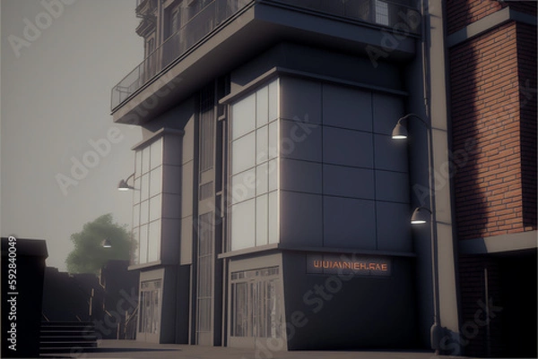 Fototapeta Towering Above: The Key Building in the Pacific Northwest with a Striking Hair-like Structure AI Generative