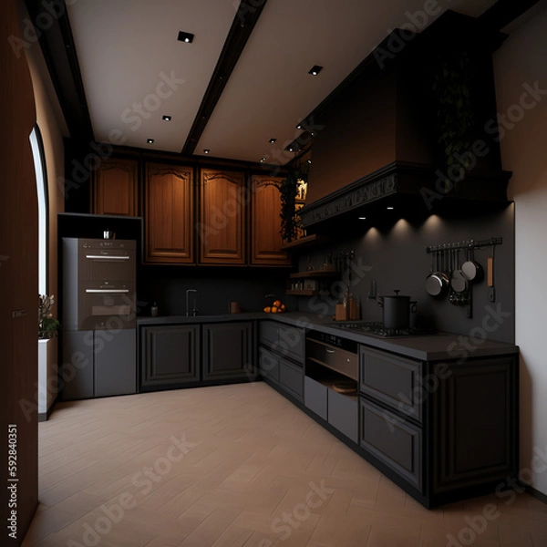 Obraz Craft Your Own Middle Earth-Inspired Kitchen with Exquisitely Detailed Octane Furniture AI Generative
