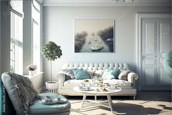 Fototapeta Experience the Height of Modern Elegance Stunning Interior Featuring Luxurious Sofas and Chic Tables for Unmatched Comfort and Style Your Ultimate Haven of Relaxation and Sophistication AI Generative