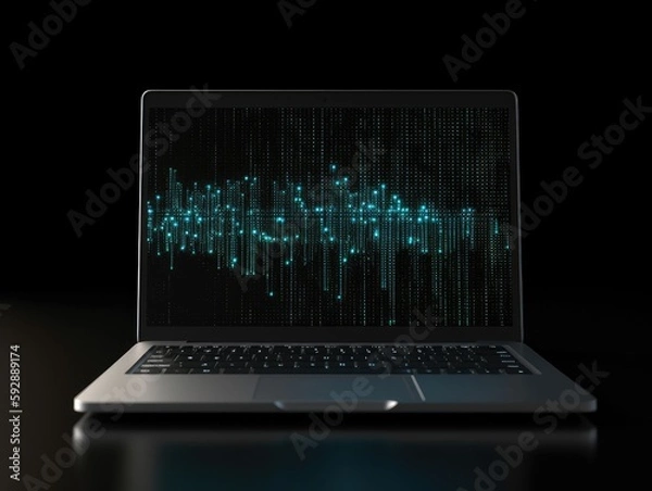 Obraz Illustration. Open laptop with big data background, Ai Generative.