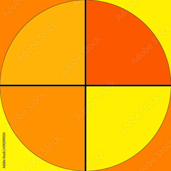 Fototapeta image of 4 yellow square quadrants. light, medium an darker yellow raster illustration background. four squares. backdrop, web presentation template, mockup base. narrow white divider strips