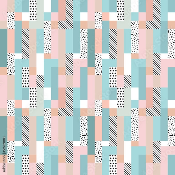 Fototapeta Seamless abstract rectangle background illustration. Pattern from pieces of different textures. Patchwork.