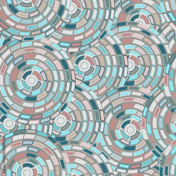 Fototapeta seamless pattern of circles kaleidoscope- illustration. Circular multi-colored ornament.