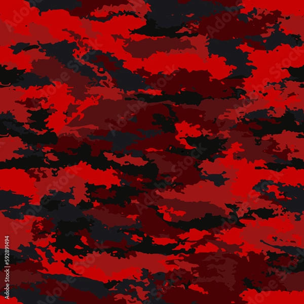 Obraz Trendy abstract pattern of broken curved lines red background  illustration. Bright aggressive camouflage background.
