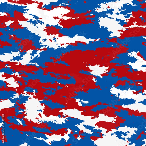 Fototapeta The tricolor of the Russian background. Red white and blue colors of Russia. Camouflage spots.